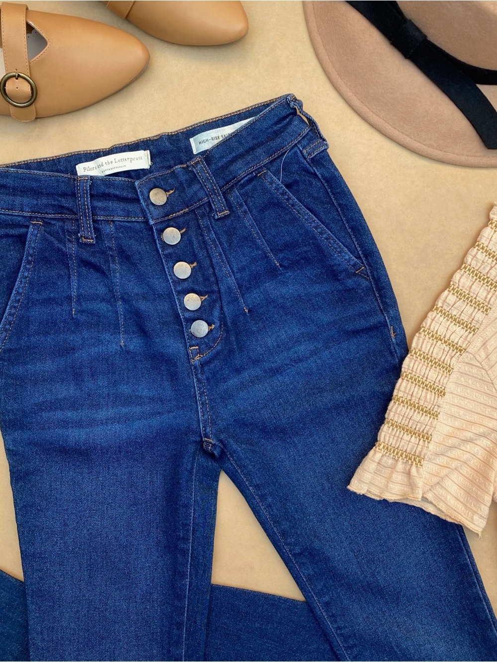 Anthro ❉ Pilcro Ultra High Rise Button Fly Skinny Jeans Size 24